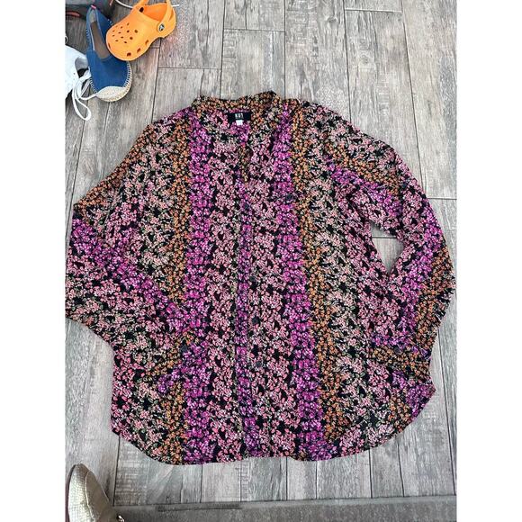Kut From The Kloth Women's Jasmine Floral Print Chiffon Button Up Blouse Size L - Picture 2 of 8